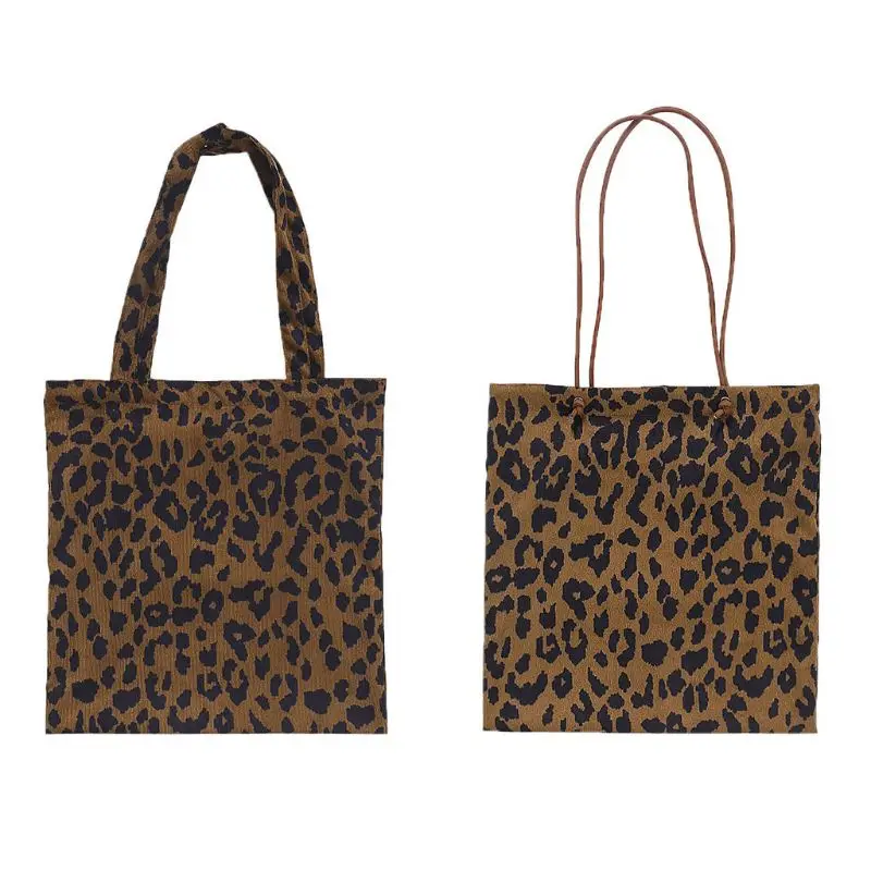 

High Quality Corduroy Shopping Bag Reusable Tote Handbag Leopard Pattern Shoulder Bags Shoppers