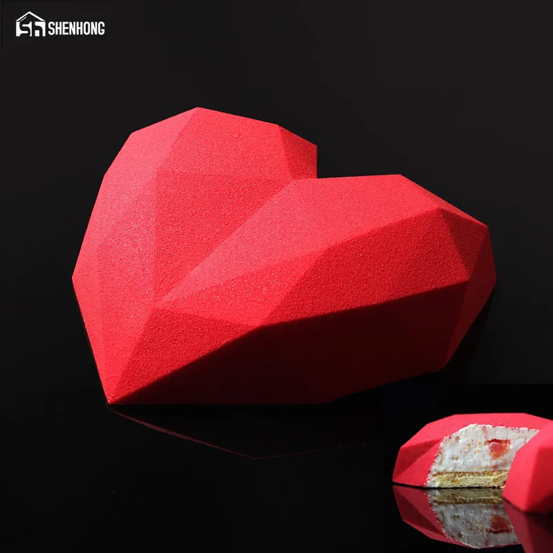 SHENHONG 3D форма для торта с алмазным сердцем силиконовая геометрической формы