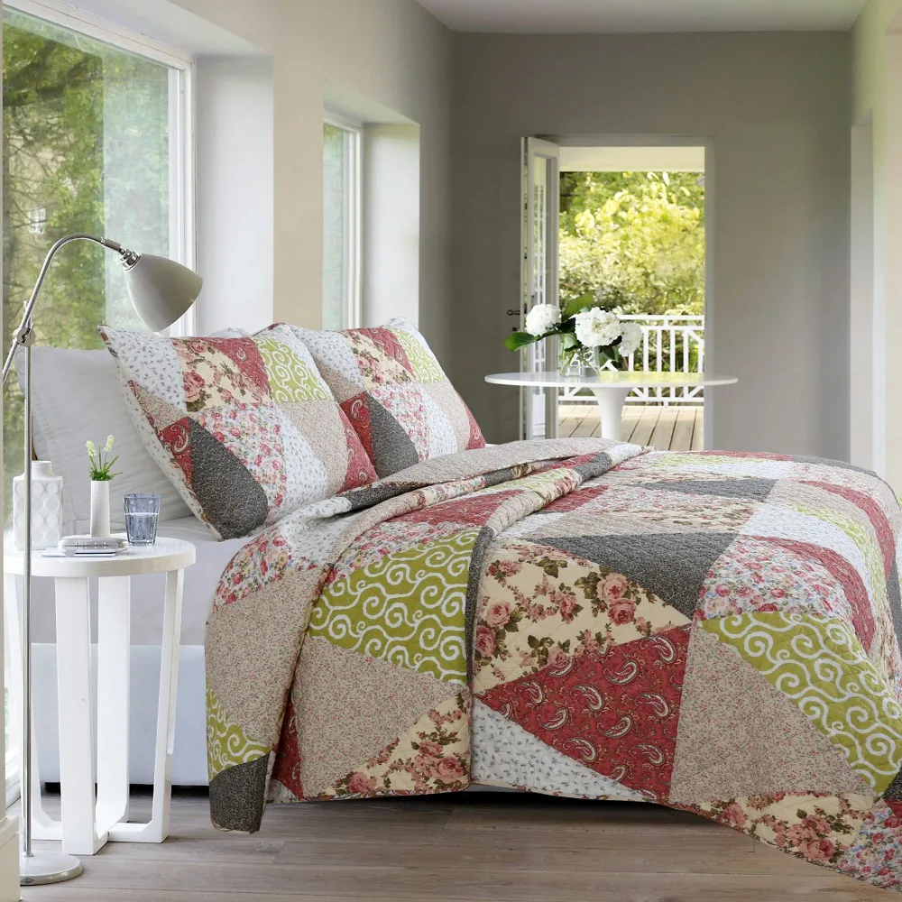

CHAUSUB Patchwork Coverlet Quilt Set 3PCS Bedspread Washed Cotton Quilts Bed Sheets Bed Cover Pillowcase King Queen Size Blanket