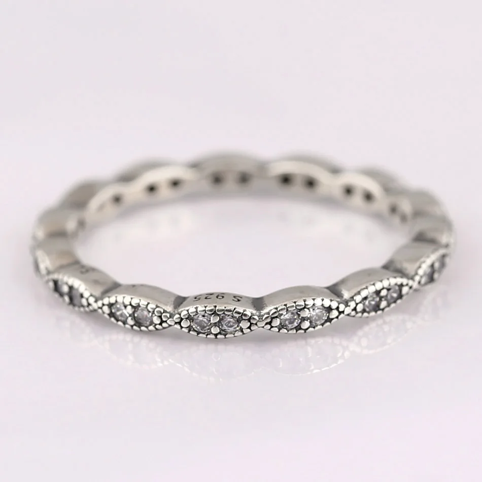

Authentic 925 Sterling Silver Ring Vintage Sparkling Leaves With Crystal Rings For Women Wedding Party Gift Fine Pandora Jewelry