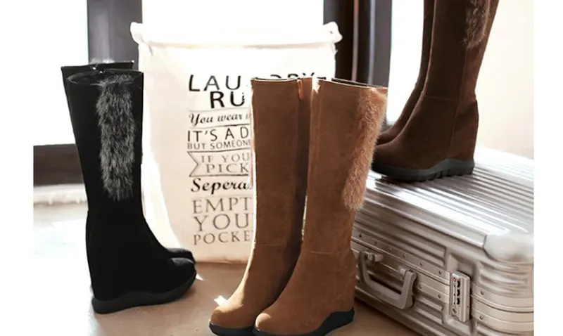 Tamanho Grande 34-43And calf o joelho botas sapatos Da Moda das mulheres manter botas de neve quente sapatos de salto alto bota