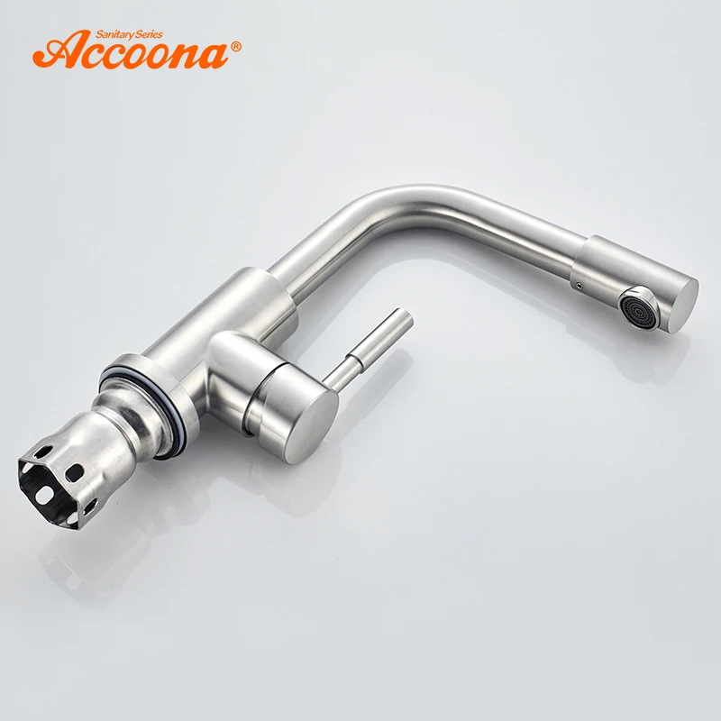 Preise Accoona Becken Wasserhahn edelstahl 304 Rechten Winkel Becken Armaturen Mischer Waschbecken Tap Wand Wasserhahn Moderne Heiße und Kalte Wasser a9690 2