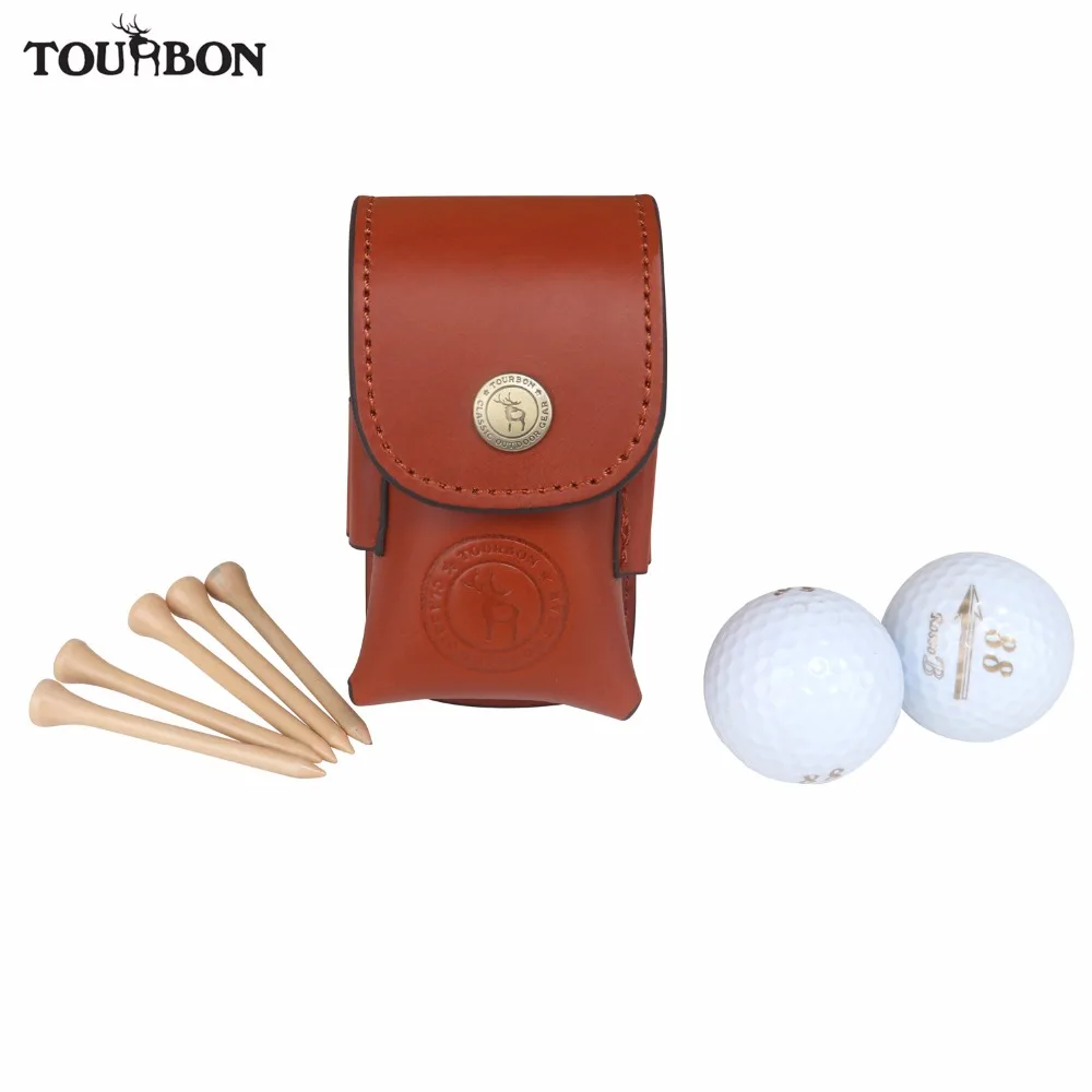 

Tourbon Golf Ball Bag Tee Holder Holds 2 Balls Divot Tool Holder Retro Genuine Leather Pouch