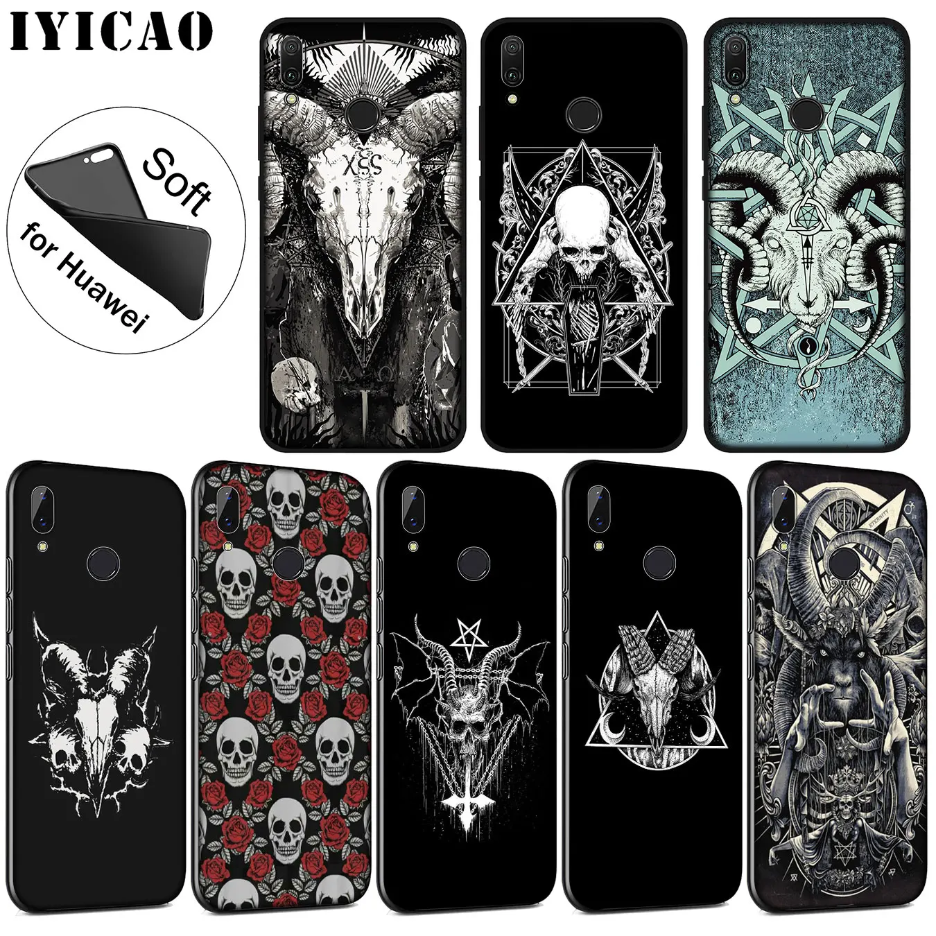 IYICAO Satanic Skull Soft Silicone Phone Case for Huawei P30 P20 Pro P10 P9 P8 Lite Mini 2017 2016 2015 P smart Z 2019 Cover |