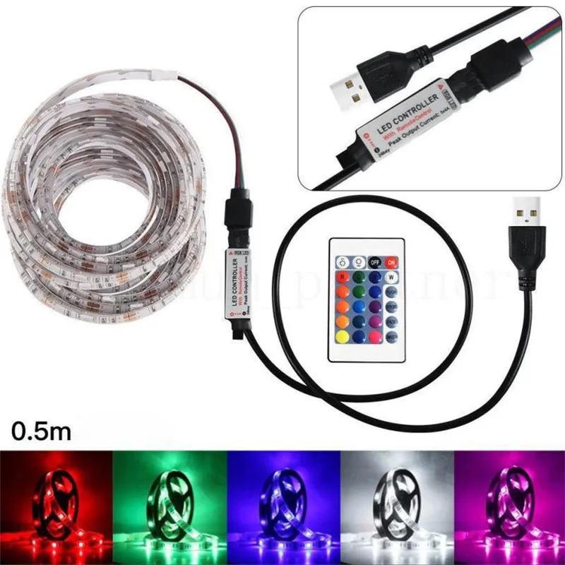 50-200 см USB Светодиодные ленты свет ТВ назад лампы 5050RGB Цвет изменение + пульт дистанционного Управление Рождество настольная лампа ленты для