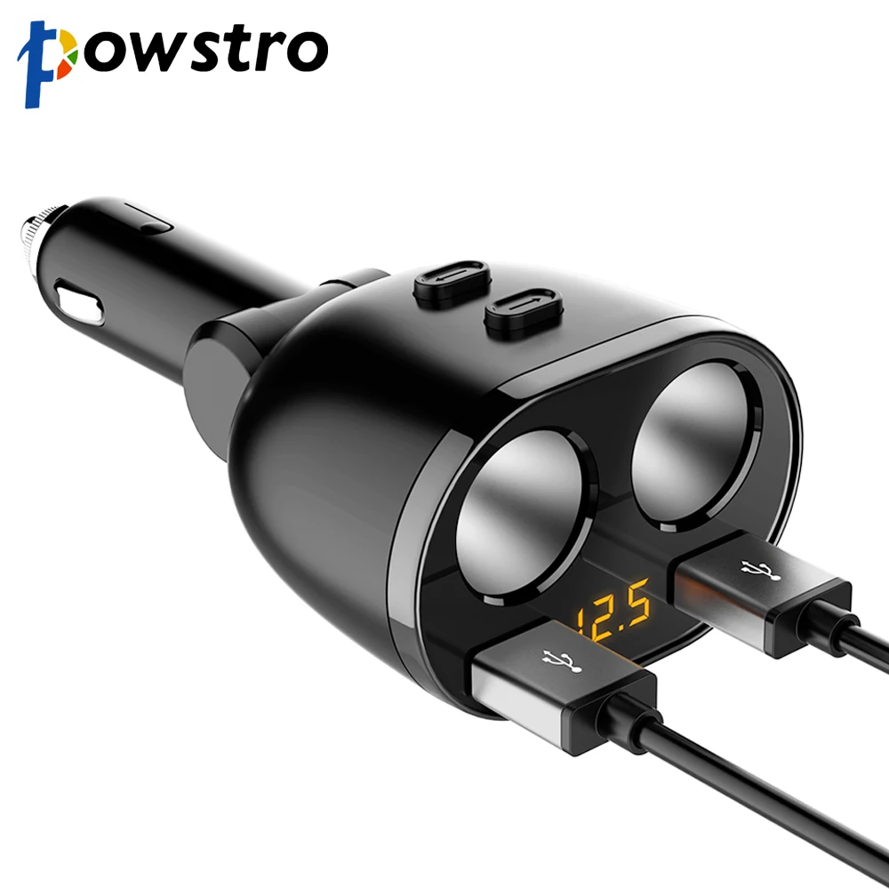 Powstro 3.1A 2 USB Автомобильное зарядное устройство цифровой мобильный телефон зарядное устройство адаптер питания с 2 гнездами прикуривателя Зарядное устройство для всех телефонов