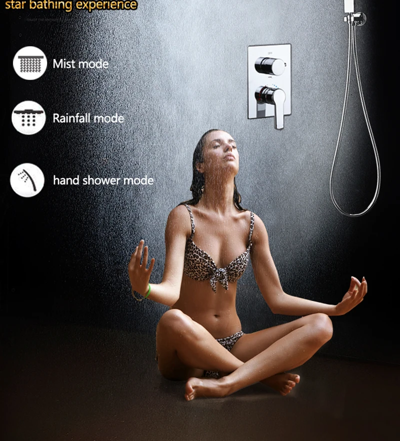 Bathroom  LED Shower Set 20 Embedded Box Ceiling Rain Shower Sets Rainfall 3 Jets Concealed SUS304 Panel Bath & Shower Faucets (4)