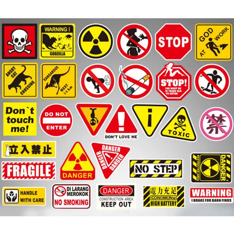 

50 Sheets Warning Sign Graffiti Sticker Trolley Case Car Sticker Can Be Moved