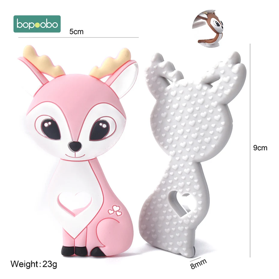 Bopoobo 1PCS Baby Teether Silicone Rabbit Food Grade Bunny Teether Nursing Teething Necklace Accessories Silicone Animal Teether 5