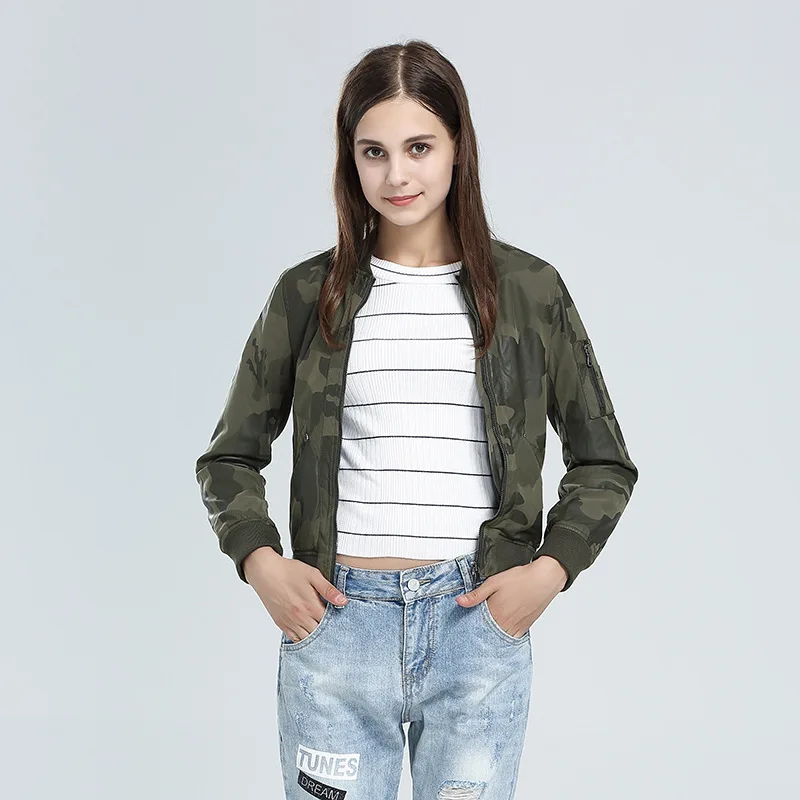 Cuir Régulier Acrmrac Col Camouflage En Manches Mince Modèles Pu À Zipper Veste Locomotive Long Femmes Impression Printing Montant TKFl1Jc3