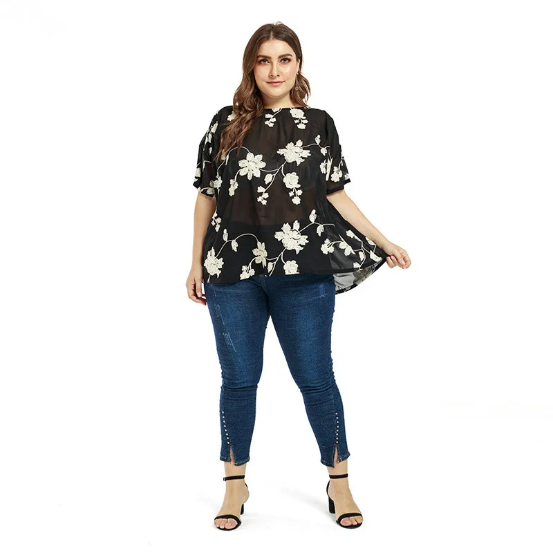 New women's Shirt Spring And Summer women blouses Loose Personality Large Size Print Simple Lace womens tops and |