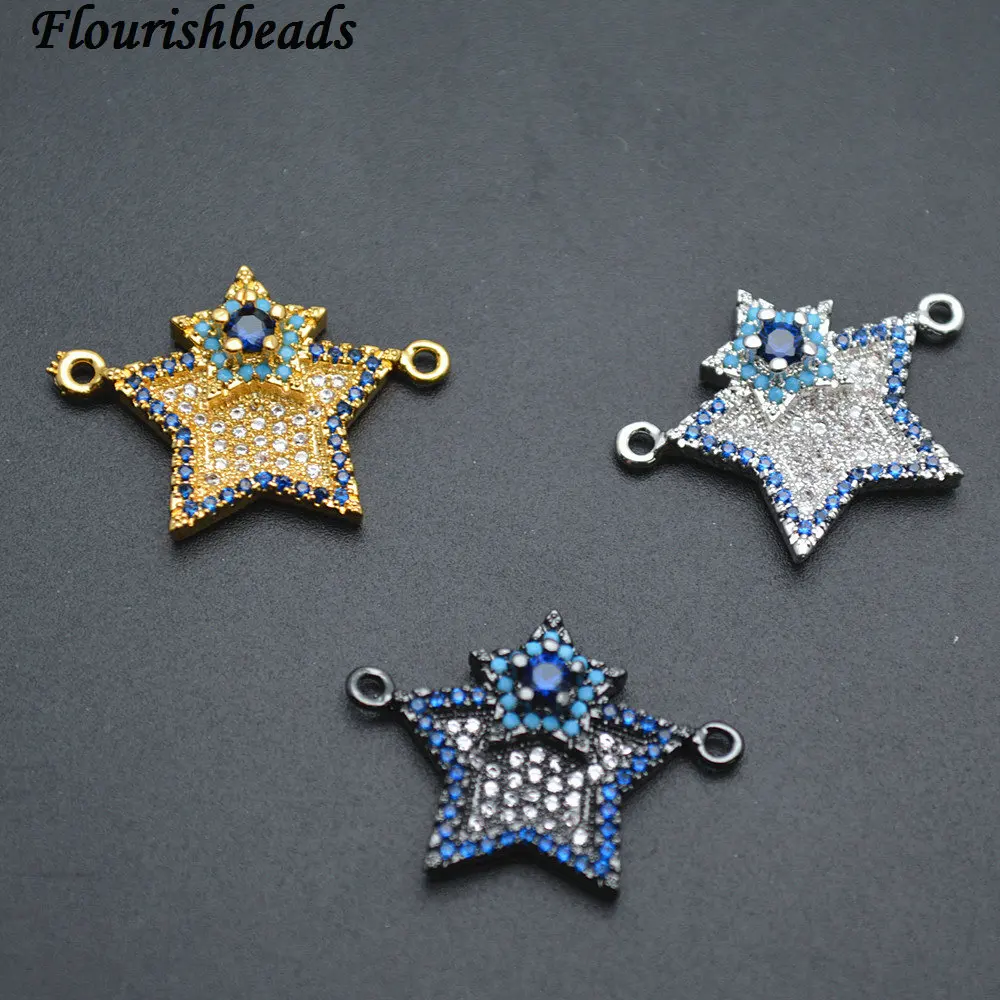Вымощенные синие CZ бусины металлические звездочки бирки очаровательные
