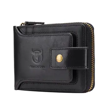 

BULLCAPTAIN Men Genuine Leather Brand RFID Wallet Fashion Male Organizer Coin Purse Pockets Slim Zipper Clamp Wallet Card Holder