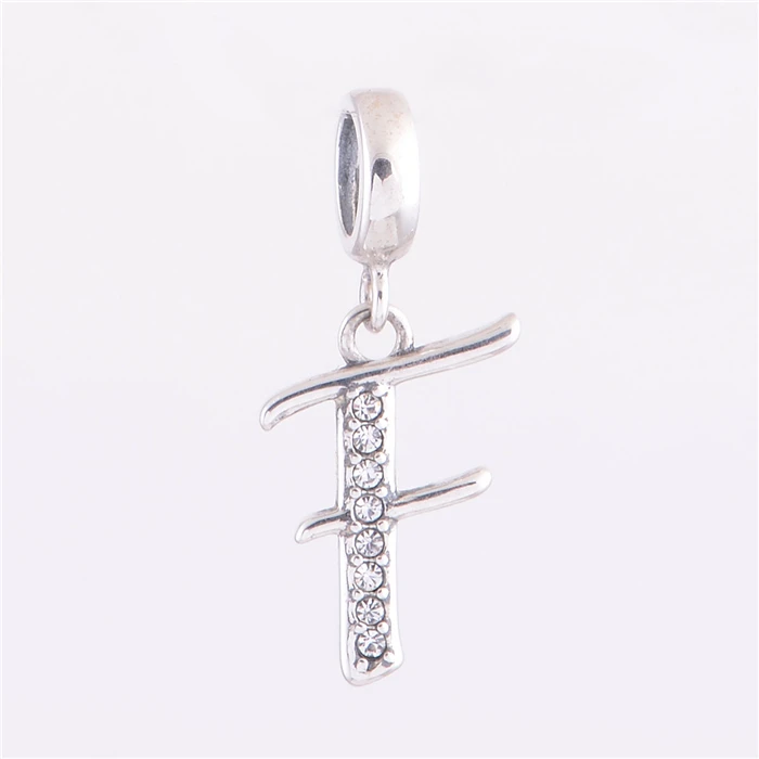 

Sterling Silver 925 Fits Chamilia Silver Charms Bracelet Fashion Letter F silver Charm Beads European Style Women DIY Jewelry