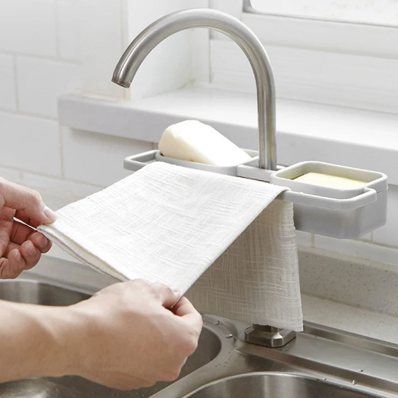 Adjustable Towel Stand Rack Kitchen Sink Shelf Soap Sponge Drain Rack Holder Storage Organizer Sink Accessories Wash