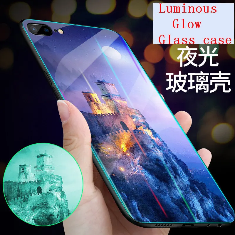 Светящийся чехол для iPhone 6, 6 S, 7, 8 Plus, X, XR, XS Max, чехол, светящаяся задняя крышка из закаленного стекла, чехол для сотового телефона