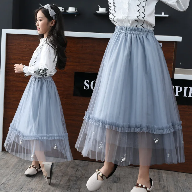 

Girls Tutu Skirt Summer Soft Tulle Pettiskirt Autumn Long Girls Skirts For 2-16Y Kids Children Clothing Mesh Ball Gown Skirts