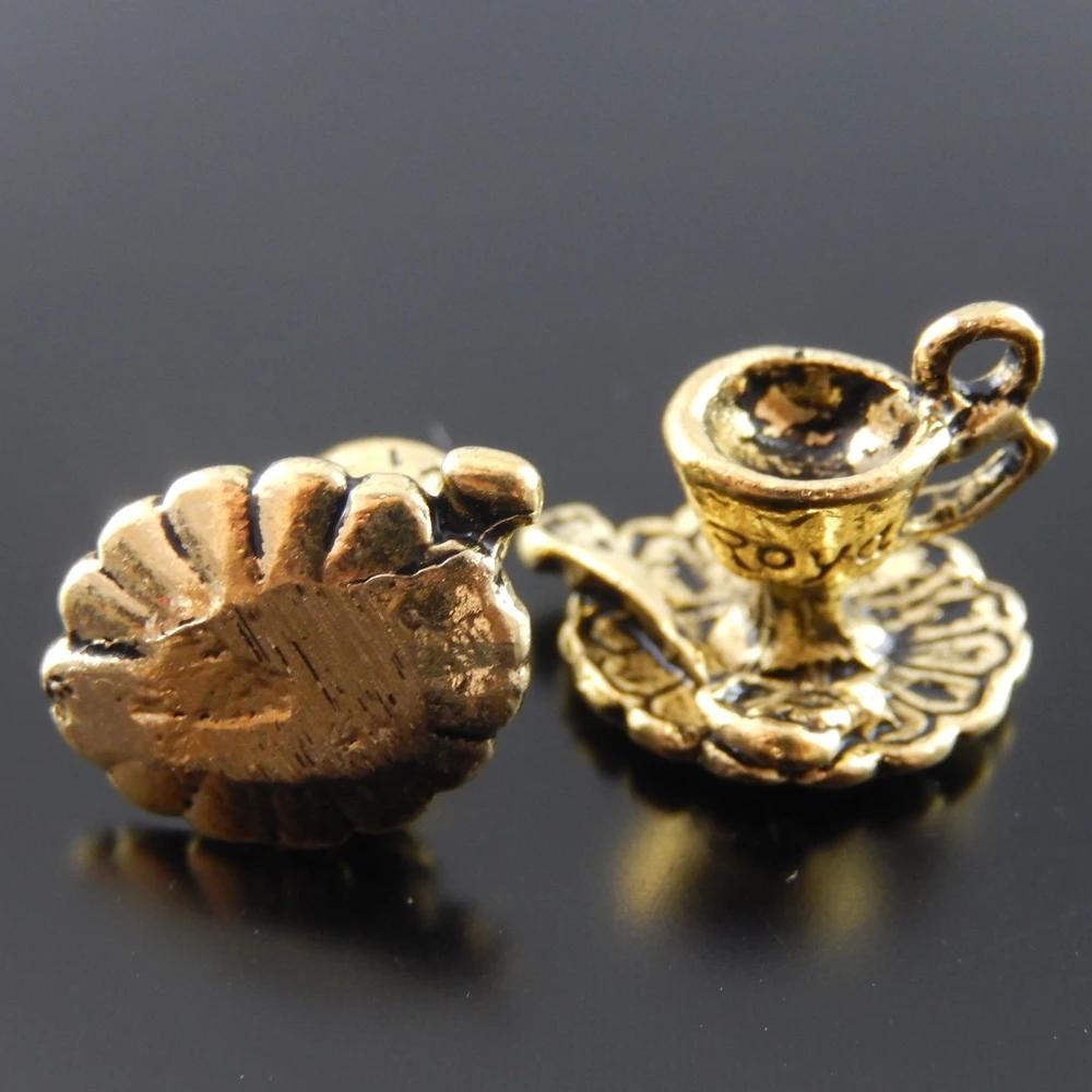 10 шт./лот Оптовая Античная Стиль золотой тон сплава Кофе Чай чашки Талисманы