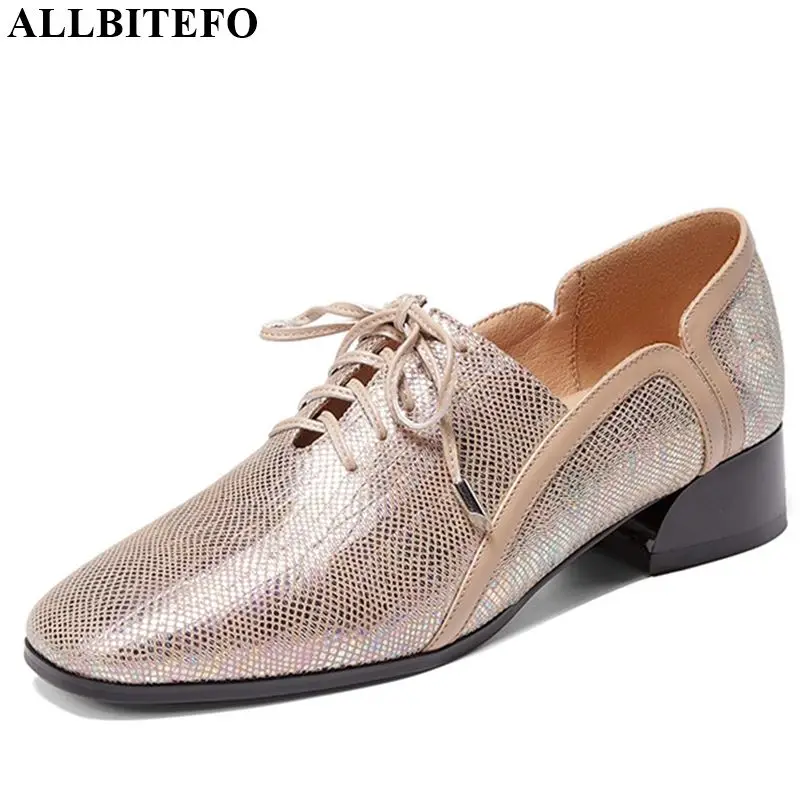 

ALLBITEFO size 34-42 genuine leather leisure high heel shoes fashion high quality women heels spring autumn girl high heels