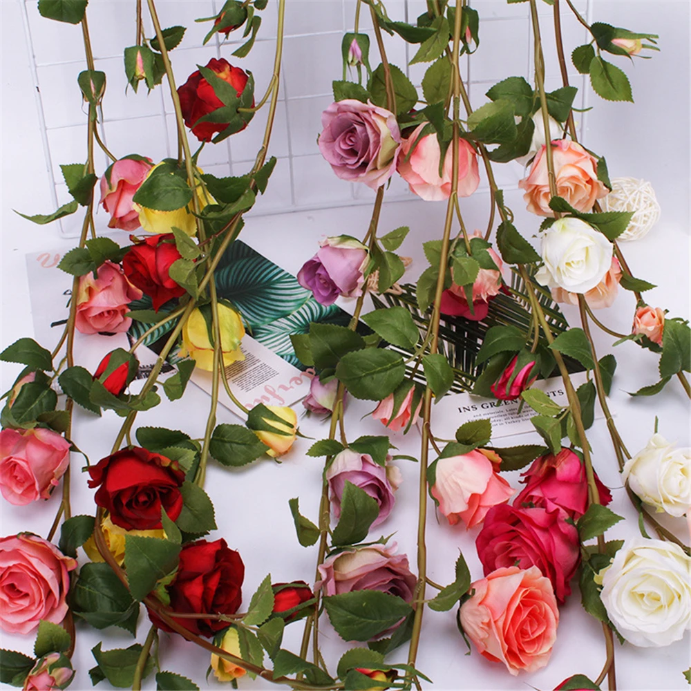 Handmade Rose 153CM Artificial Rose Flower Ivy Vine Wedding Decor Silk Fake Flowers String for Home Hanging Garland 8 Colors Handmade Rose 153CM Artificial Rose Flower Ivy Vine Wedding Decor Silk Fake Flowers String for Home Hanging Garland 8 Colors