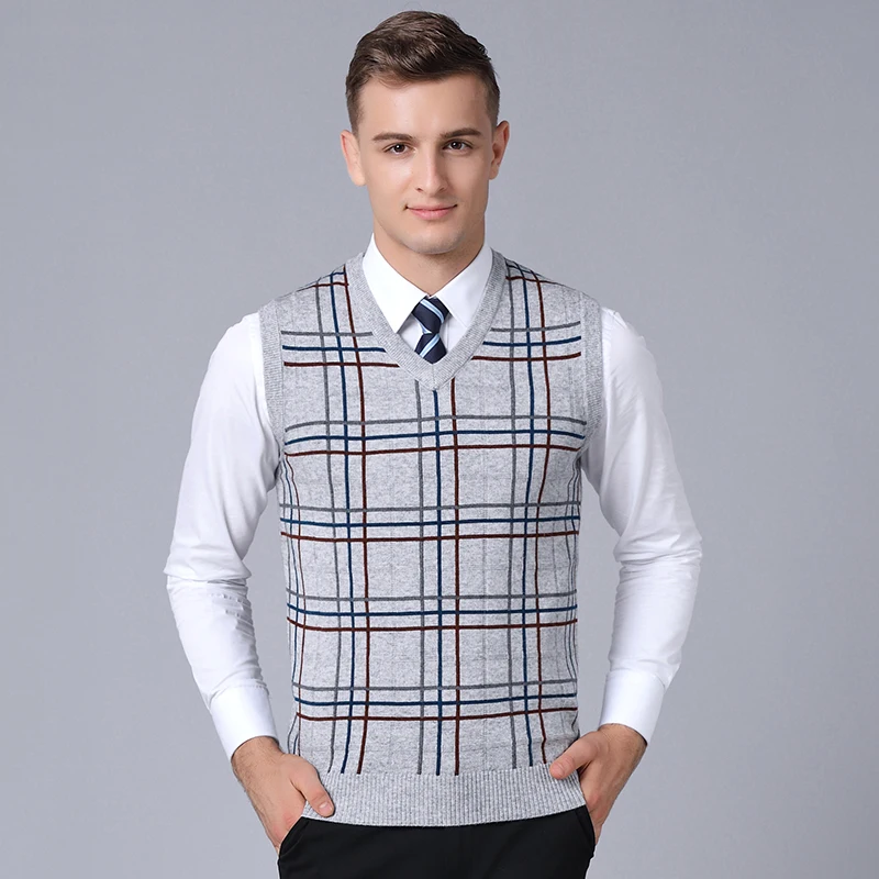 

2019 New Fashion Brand Sweater For Mens Sleeveless Slim Fit Jumpers Knitting Plaid Warm Autumn Korean Style Casual Mens Clothes