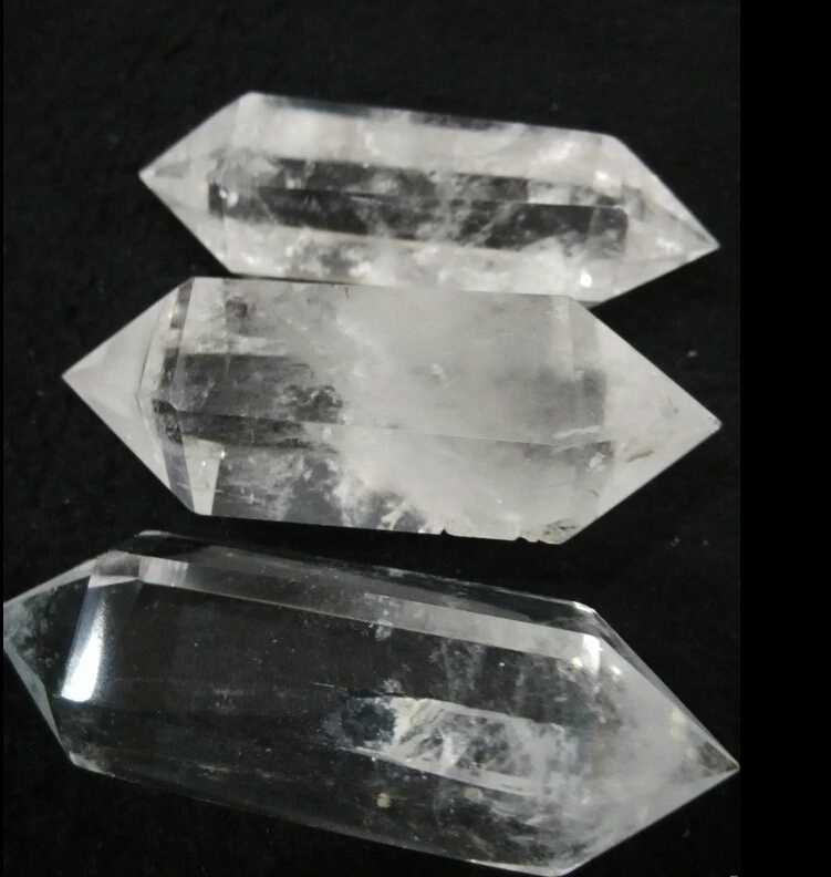 

huij 00870 3pcs REAL NATURAL CLEAR QUARTZ CRYSTAL WAND POINT HEALING Bronze Statue