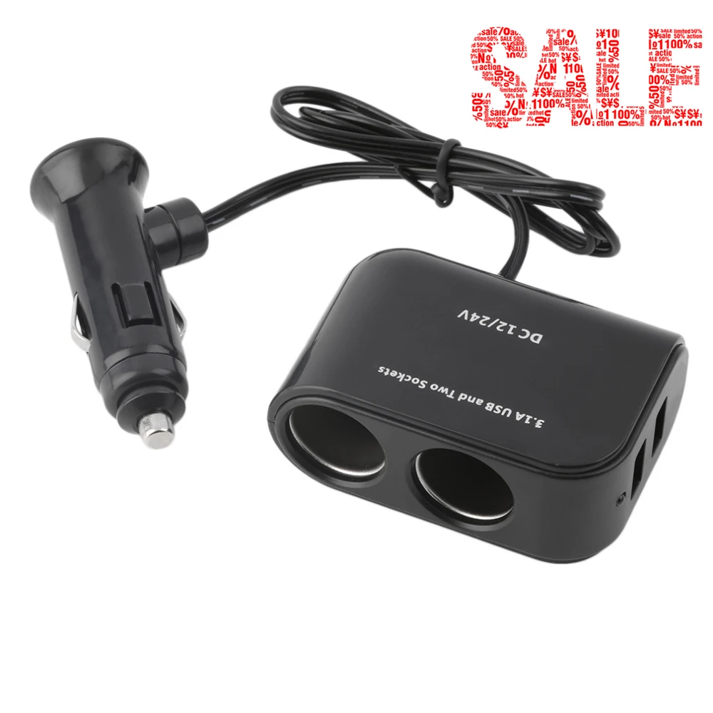 Universal 2 Way Car Cigarette Lighter +LED Light Switch Auto Socket Splitter Charger USB 12V/24V