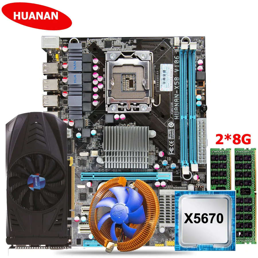 Huanan X58 LGA1366 материнской Процессор памяти с видео карты gtx1050ti 4 г DDR5 Xeon x5670
