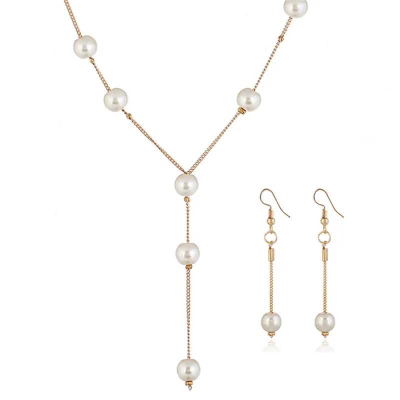 

Gold/Silver Color Elegant Jewelry Sets 1Set Imitation Pearls Necklace Bracelet Earrings For Women