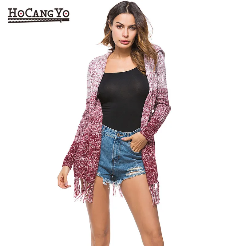 HCYO Spring Women's Clothing Long Cardigan Sweaters Large Size Hooded Knitted Cardigans Ladies Loose Casual Tassel Sweater Coat |