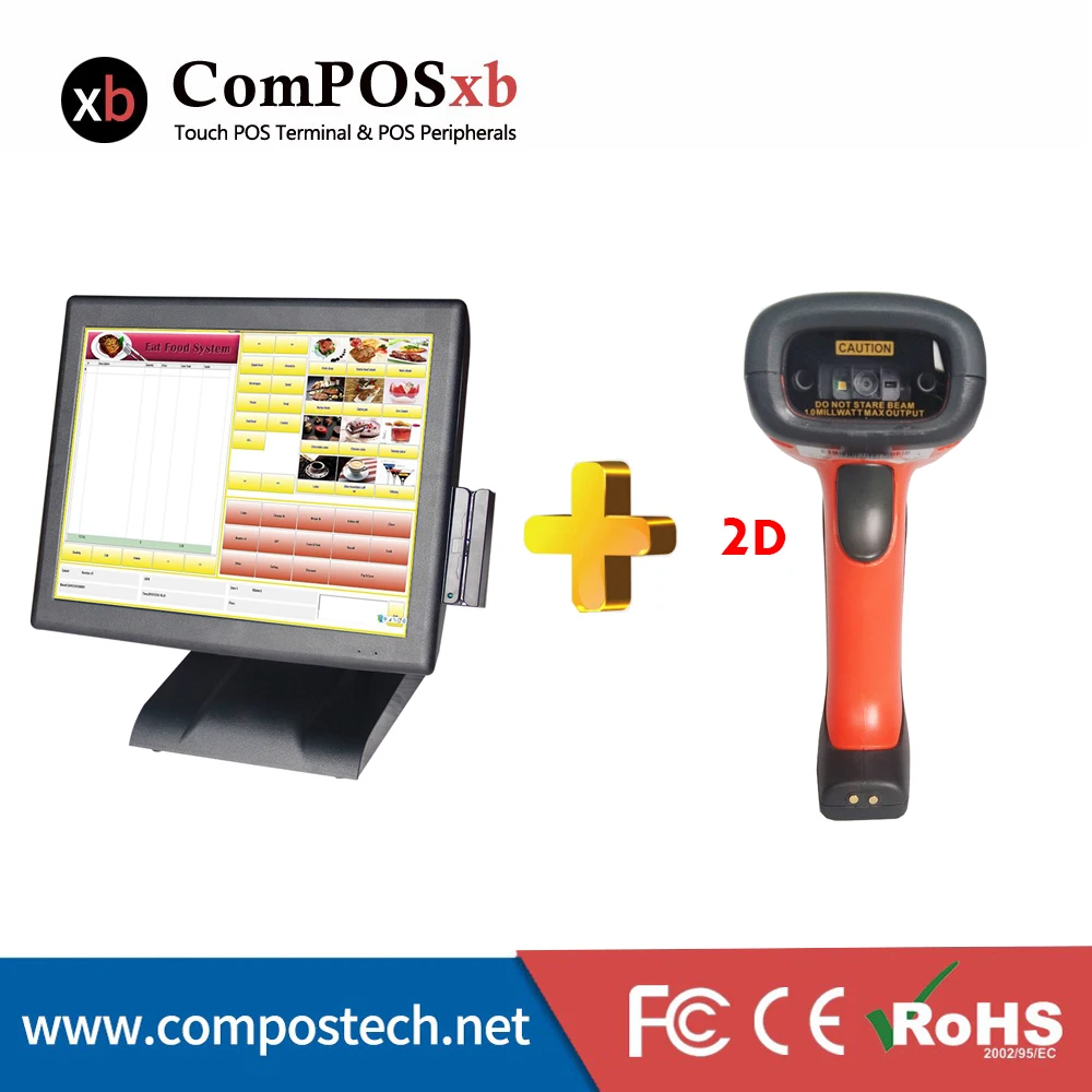 

Pos2119 15 inch LCD touch screen pos terminal with 2D barcode scanner