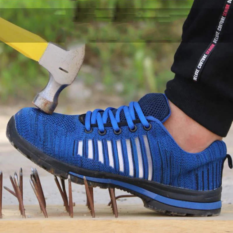 New Men's Steel Nose Safety Work Shoes Flying Woven Mesh Breathable Anti-smashing Anti-piercing Safety Work Boots 37-46