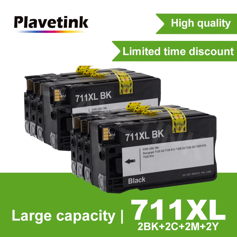 Plavetink 2 комплект принтер картридж 4 цвета Замена для hp 711 711XL для hp DesignJet T120 T520 принтер наполненный чернилами