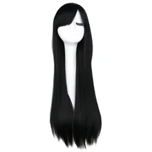 QQXCAIW Long Straight Cosplay Wig Black Purple Pink Blue Sliver Gray Blonde White Orange Brown 80 Cm Synthetic Hair Wigs