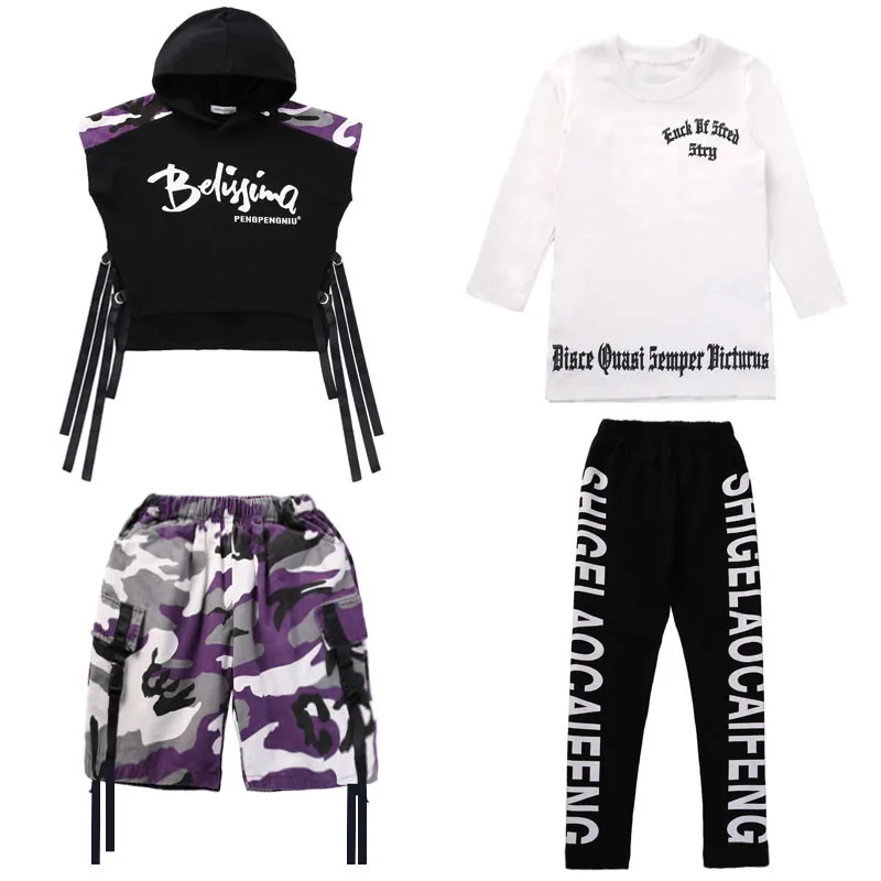 Spring Autumn Boys Girls Street Dance Clothes Suit Children's Fashion Print Performance Tracksuit Kid Hip-Hop Sportswear Outfit (7)