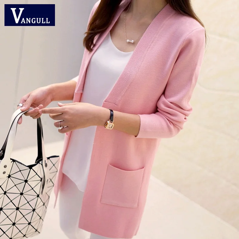 

Vangull Women Knitted Cardigans Sweater 2019 Spring Autumn Casual High Quality Female Elegant Solid Loose Open Stitch Sweater