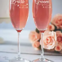 Жених и невеста бокалы для шампанского пользовательские дату свадьбы бокалы Жених и невеста свадебный подарок