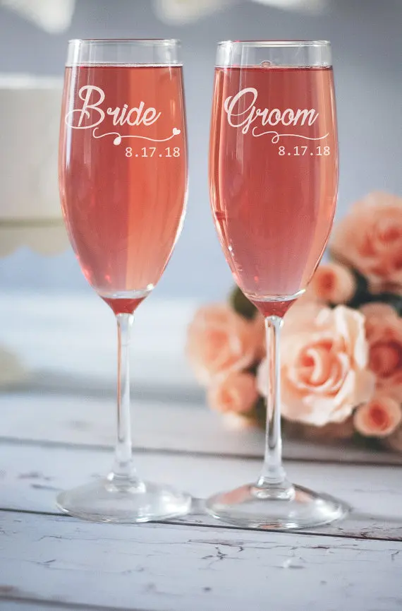 Flûte De Champagne Pour La Mariée Et Le Marié Verres À Champagne