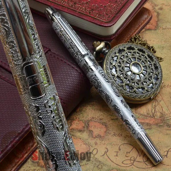 HERO 103 элегантная Серебряная перьевая ручка среднего размера с Цветочным Тиснением