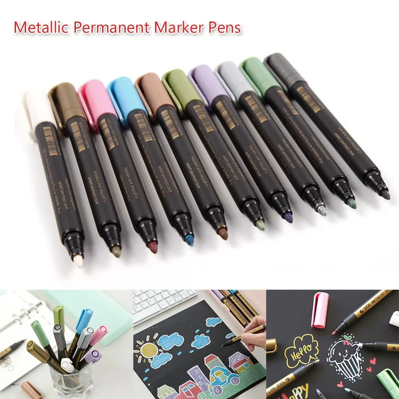 10 Colors Large Capacity Metallic Markers Pens Paint Permanent Marker