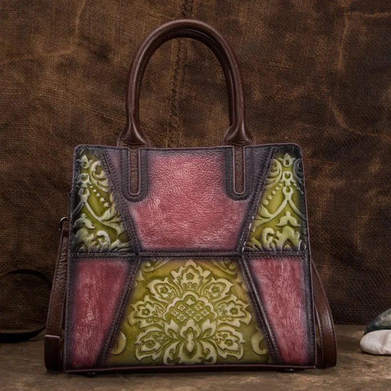 Новая женская сумка из натуральной кожи, Лоскутная сумка через плечо с тиснением, Женская винтажная сумка-мессенджер, женская сумка - Цвет: green