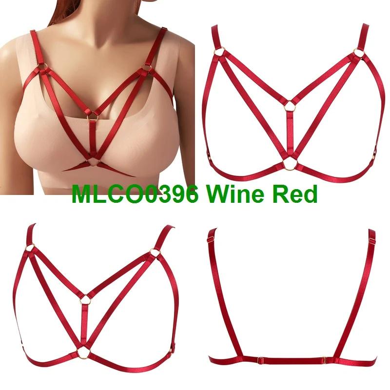 MLCO0396Wine-Red Модный женский бюстгальтер, Красный жгут, сексуальное нижнее белье с вырезом, топ, клетка, топы, пентаграмма, аксессуары для груди, пояс для танцев - Цвет: MLCO0396Wine-Red