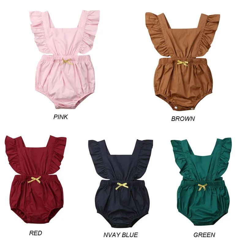 

Newborn Infant Baby Girl Jumpsuit Solid Ruffle Bodysuit Cotton Casual Outfits Summer Sunsuit Clothing