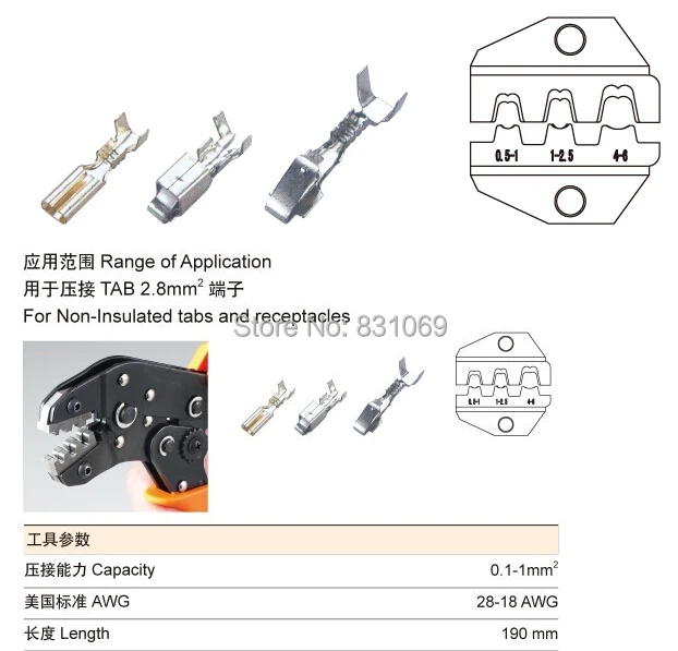 1 шт. SN-28B Мини Европейский стиль обжимные плоскогубцы для неизолированных вкладок и сосудов AWG 28-18 квадратных mm0.1-1,0 бренд