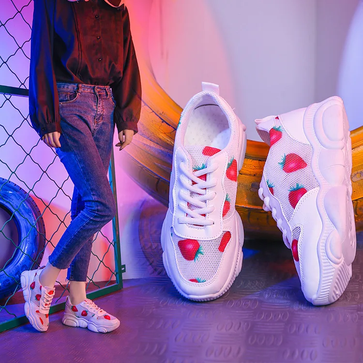 

Woman High Platform Sneakers 2019 Spring Female Shoes Black White Sneakers Breathable Casual