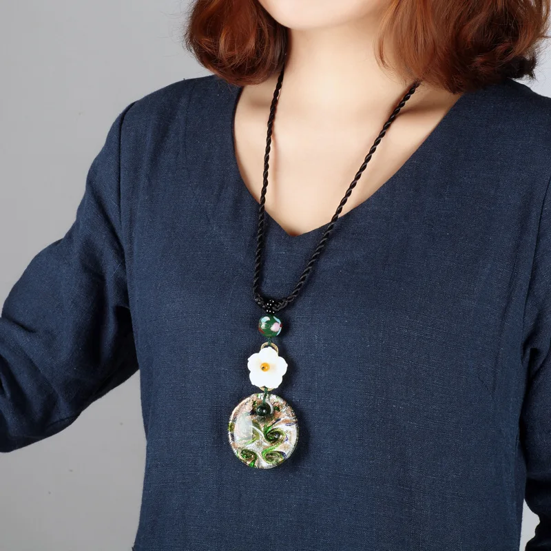 

New vintage jewelry cloisonne necklace for women,fashion ethnic necklace shell peandants ,exaggerate glass glazed necklace