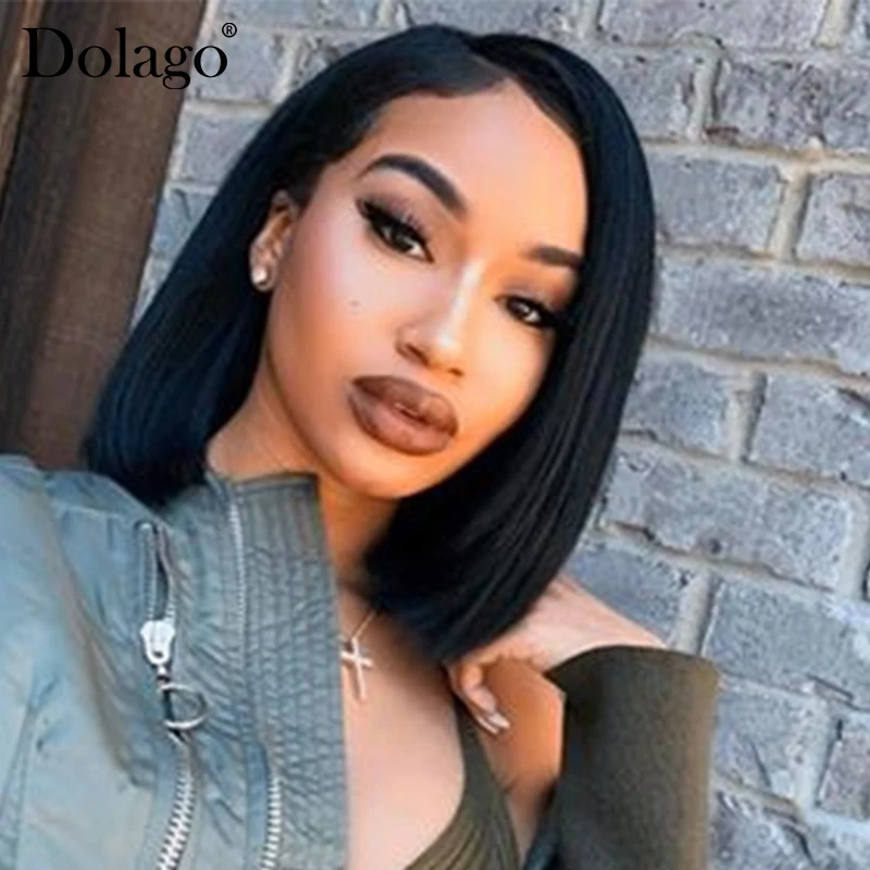 

Short Human Hair Wigs Yaki Straight Bob Wig For Women 360 Lace Frontal Wig Pre Plucked With Baby Hair Natural Black Dolago Remy