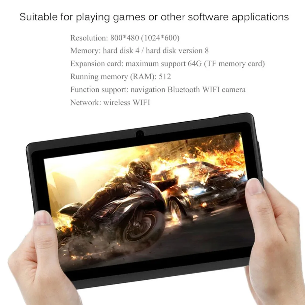 

Tablet 7 Inch Android TFT Display HD 1080P 1024x600 Quad Core Kids Gift Tablet Bluetooth Wifi 512MB+8GB Games Tablet Dual Camera