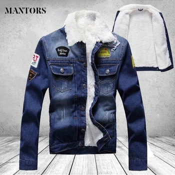 

Thick Valvet Men Denim Jacket 2019 New Winter Warm Fleece Jean Jackets Male Brand Plus Size 5XL Classic Blue Overcoat Outerwear