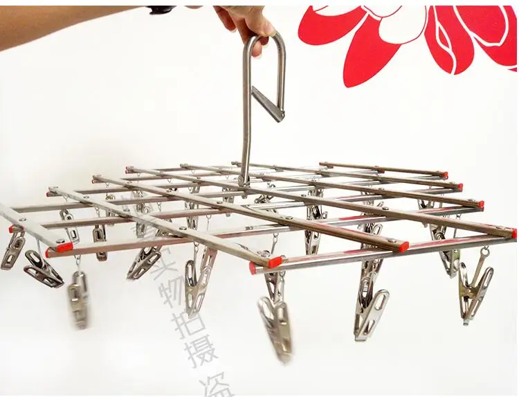 

Super stainless steel multi-clip air drying rack thickened folding windbreaker rack trousers rack cool socks underwear folder 34